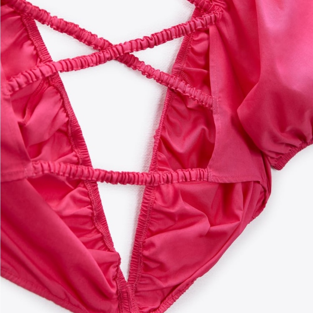 Zara cut out Barbie pink dress with braided straps poplin maxidress 2023 - Picture 8 of 13
